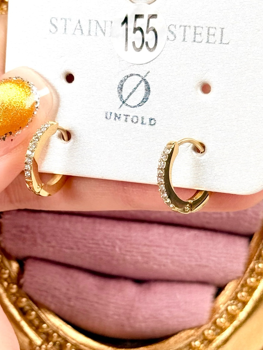 #155 Stainless Steel Stud Hoop Earrings Set Gold Plated
